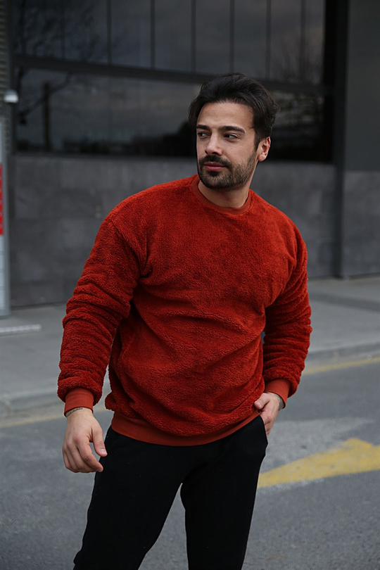 SWEATSHİRTUnisex Kiremit Bisiklet Yaka Peluş Sweatshirt TMB