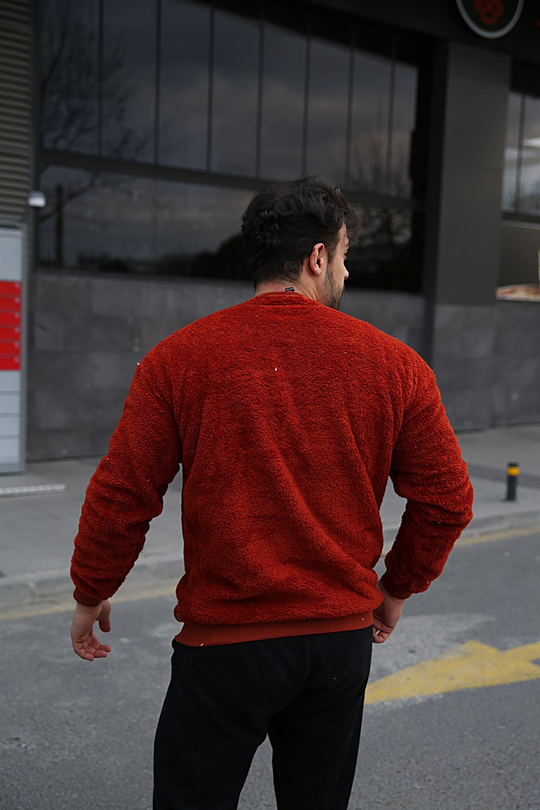 SWEATSHİRTUnisex Kiremit Bisiklet Yaka Peluş Sweatshirt TMB