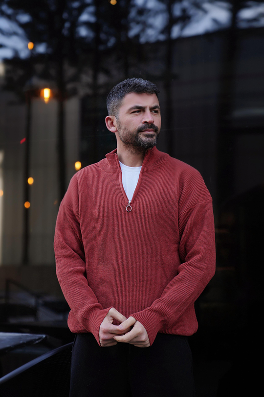 SWEATSHİRTYavruAğzı Fermuarlı Selanık Kumaş Kazak 