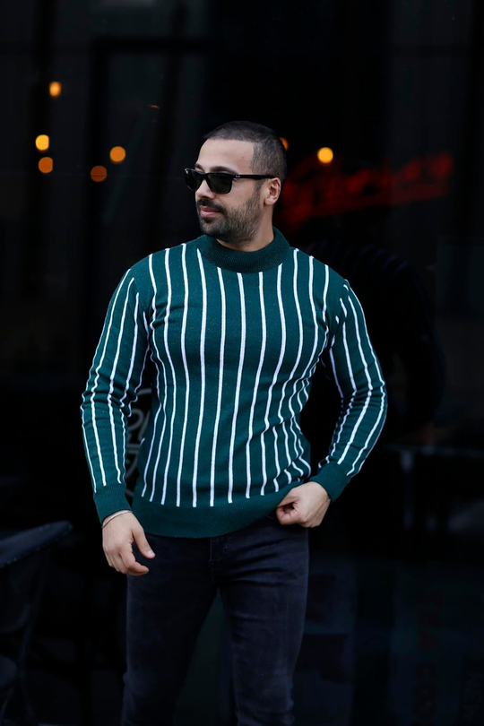 SWEATSHİRTZümrüt Çizgili Bisiklet Yaka Kazak TB
