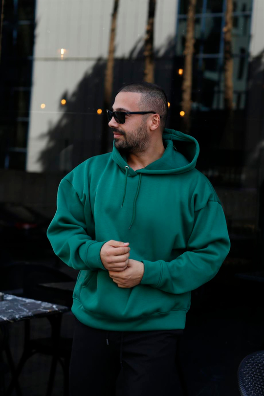 SWEATSHİRTZümrütyeşili 3 İplik Oversize Kapşonlu Hoodie Sweatshirt SC