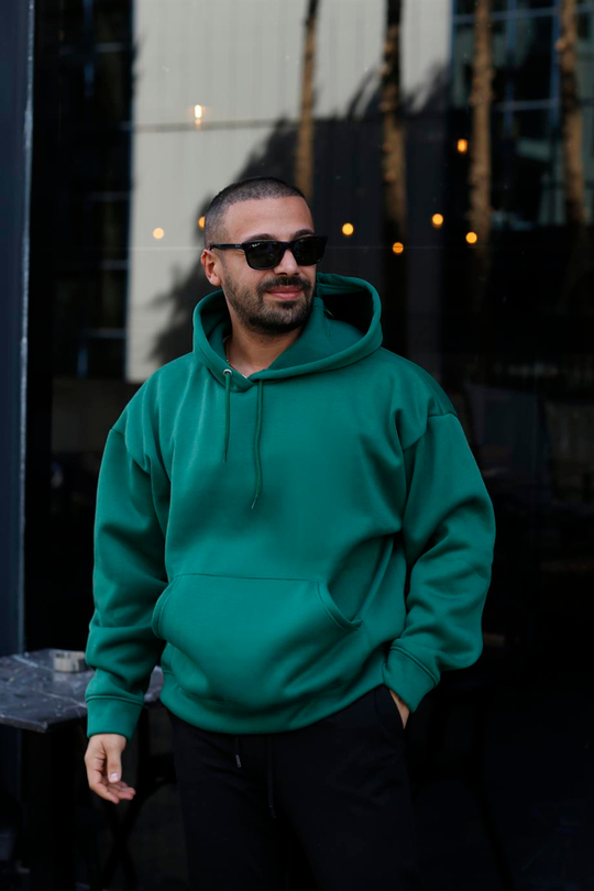 SWEATSHİRTZümrütyeşili 3 İplik Oversize Kapşonlu Hoodie Sweatshirt SC