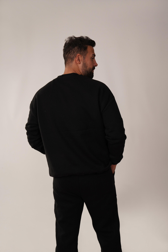 SweatSiyah 3 İplik Bisiklet Yaka Hoodie