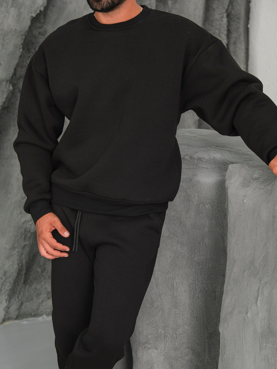 SweatSiyah 3 İplik Oversize Compak Bisiklet Yaka SC