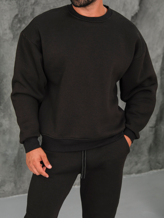 SweatSiyah 3 İplik Oversize Compak Bisiklet Yaka SC