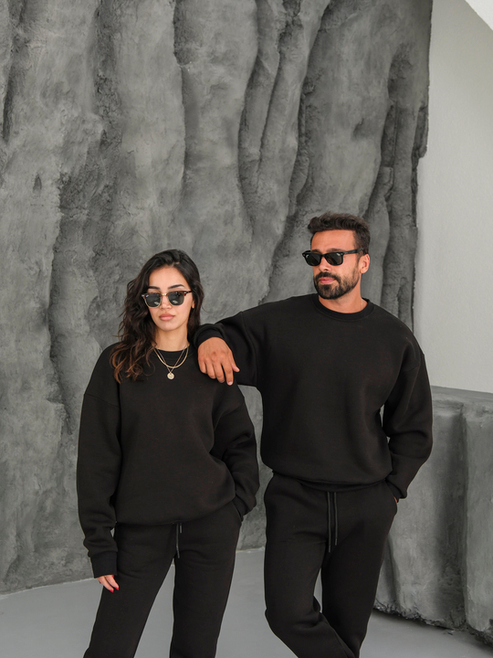SweatSiyah 3 İplik Oversize Compak Bisiklet Yaka SC