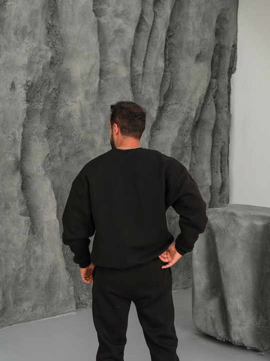 SweatSiyah 3 İplik Oversize Compak Bisiklet Yaka SC