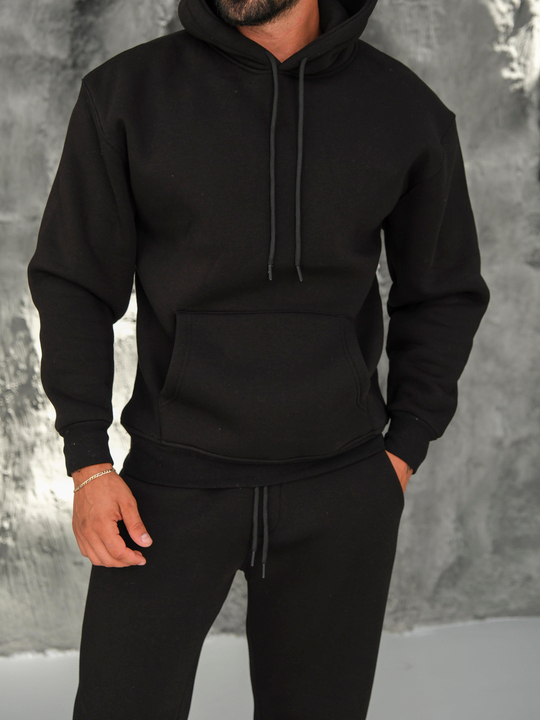 SweatSiyah 3 İplik Oversize Compak Kapüşonlu SC