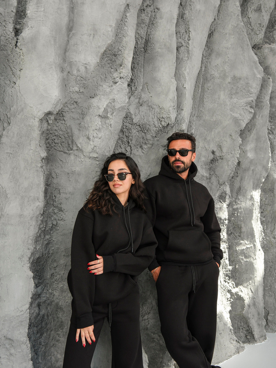 SweatSiyah 3 İplik Oversize Compak Kapüşonlu SC