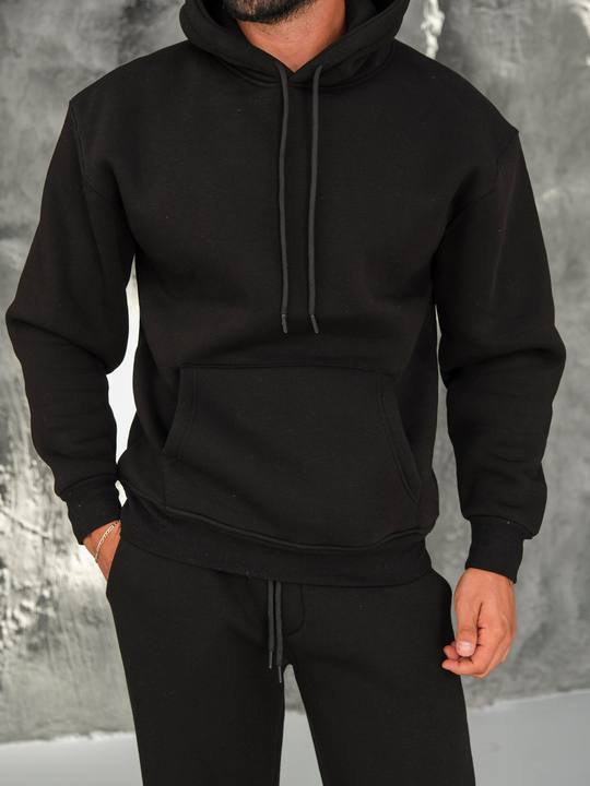 SweatSiyah 3 İplik Oversize Compak Kapüşonlu SC
