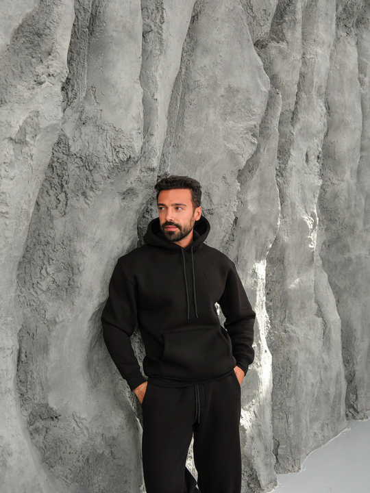 SweatSiyah 3 İplik Oversize Compak Kapüşonlu SC