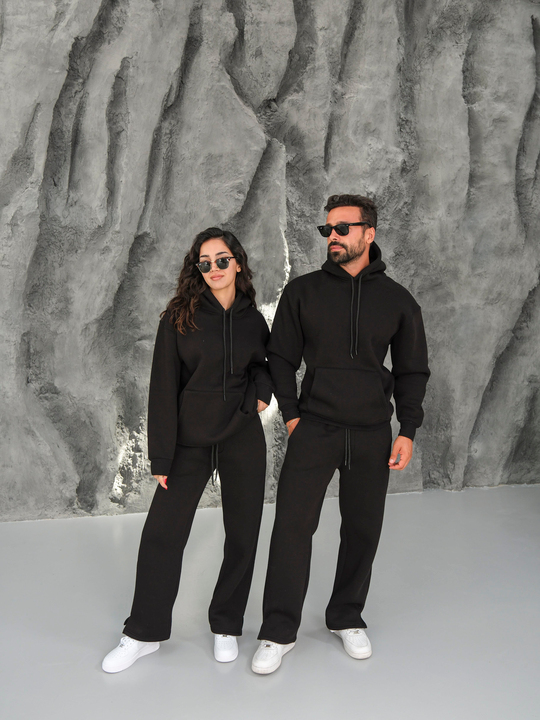 SweatSiyah 3 İplik Oversize Compak Kapüşonlu SC
