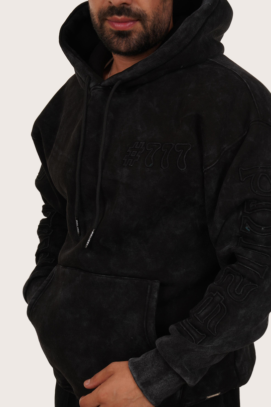 SweatSiyah 777 Yazılı Kapşonlu Sweatshirt PLZ