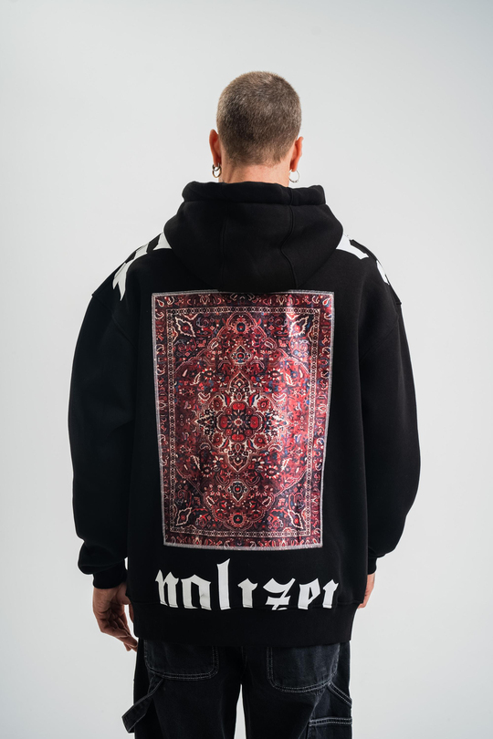 SweatSiyah Yarım Polizei Nakışlı Peçli Kapşonlu Sweatshirt PLZ