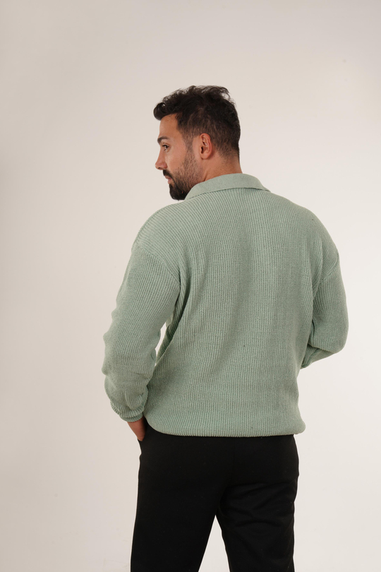 SweatSuyeşili Selanik Polo Fermuarlı Kazak