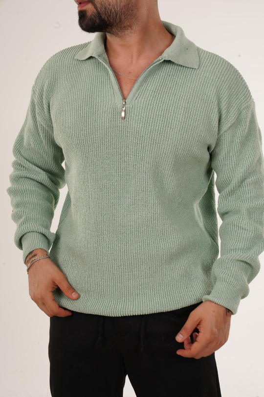 SweatSuyeşili Selanik Polo Fermuarlı Kazak