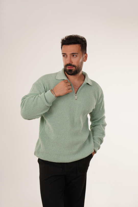 SweatSuyeşili Selanik Polo Fermuarlı Kazak