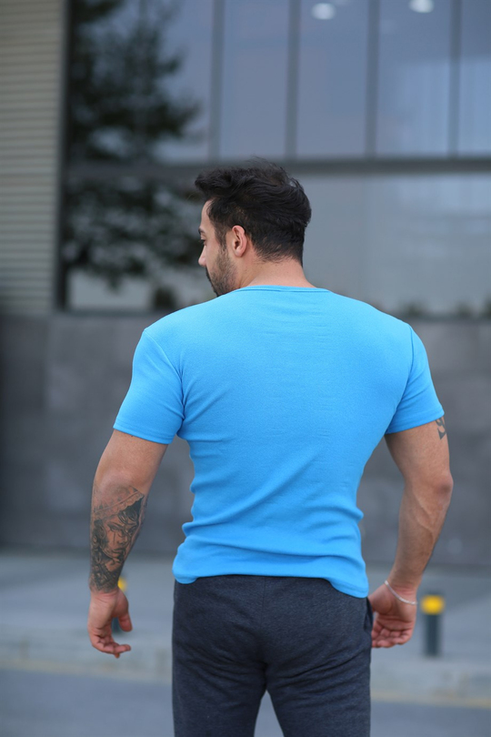 T-SHİRTAçık Mavi İthal Kumaş Basic T-SHİRT