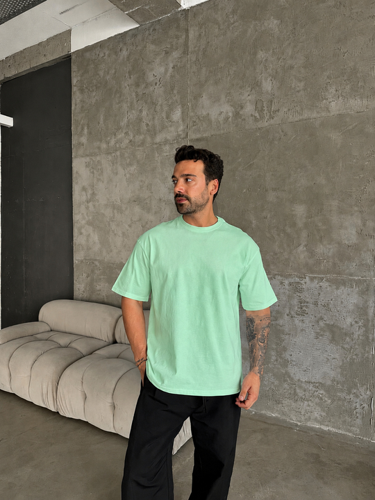 T-SHİRTAçık Yeşil Düz Compak Oversize T-SHİRT SC