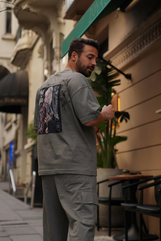T-SHİRTAntrasit 2 İplik Pop Smoke Baskılı Oversize T-Shirt