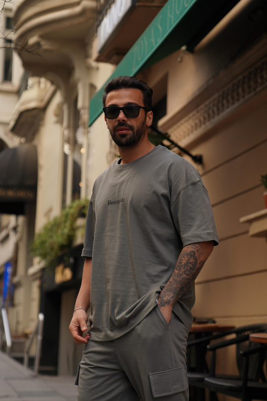 T-SHİRTAntrasit 2 İplik Pop Smoke Baskılı Oversize T-Shirt