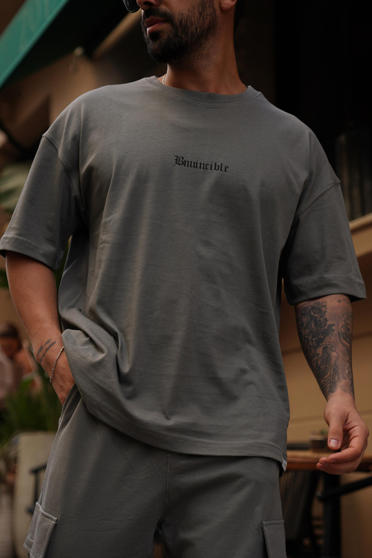T-SHİRTAntrasit 2 İplik Pop Smoke Baskılı Oversize T-Shirt