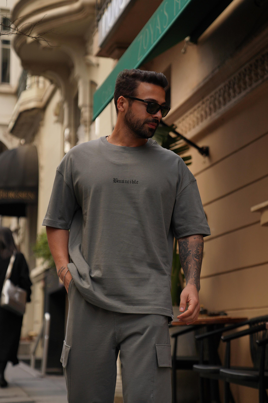 T-SHİRTAntrasit 2 İplik Pop Smoke Baskılı Oversize T-Shirt