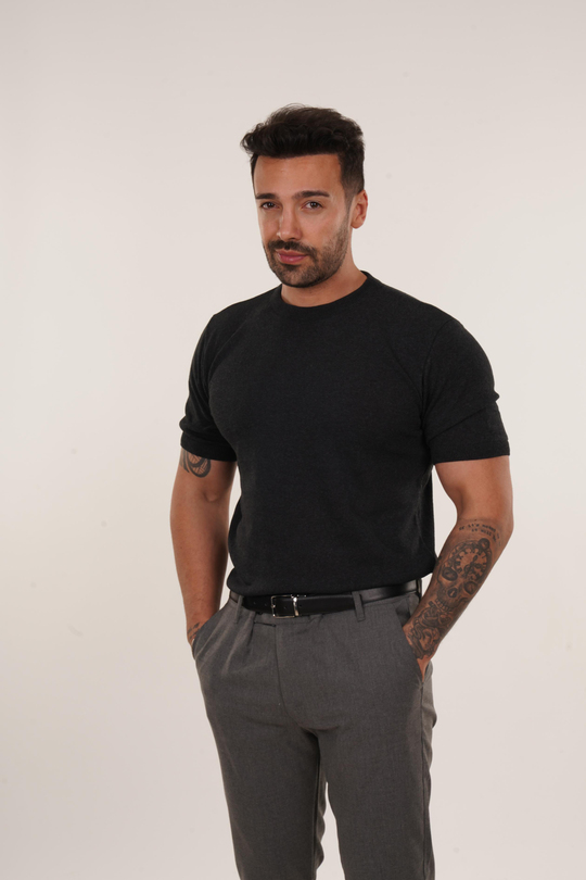 T-SHİRTAntrasit Düz Triko T-shirt TB