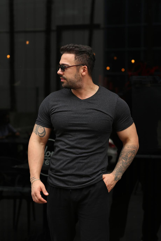 T-SHİRTAntrasit V Yaka Slim Fit T-SHİRT SC