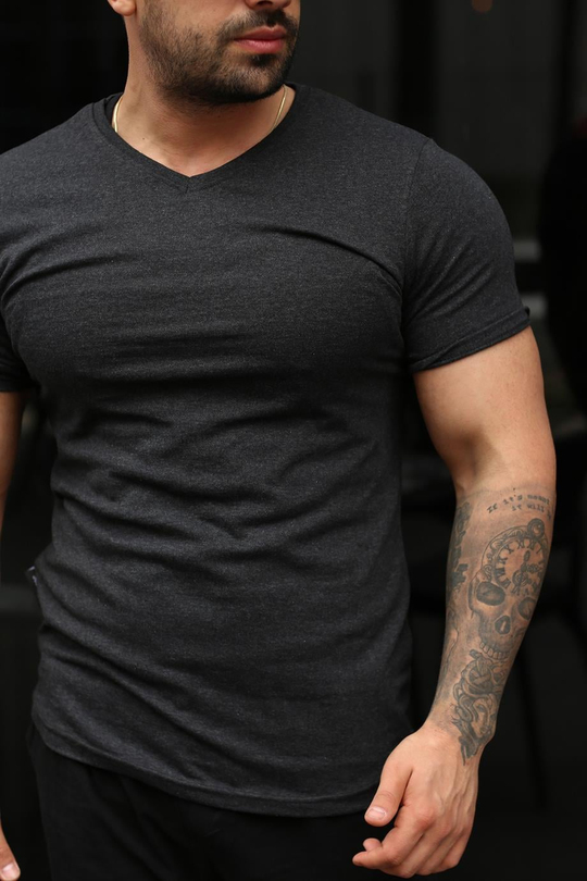 T-SHİRTAntrasit V Yaka Slim Fit T-SHİRT SC