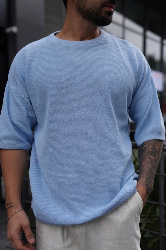 T-SHİRTBebemavi Bisiklet Yaka Selanik Triko T-Shirt TK 1006