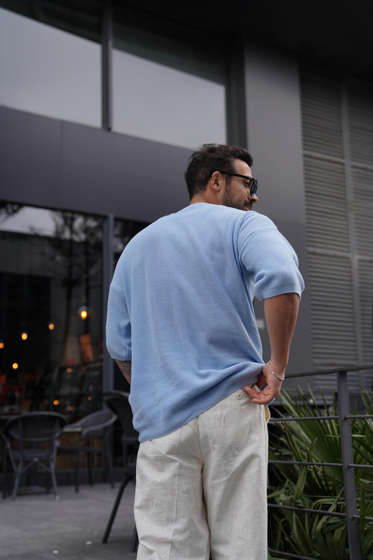 T-SHİRTBebemavi Bisiklet Yaka Selanik Triko T-Shirt TK 1006