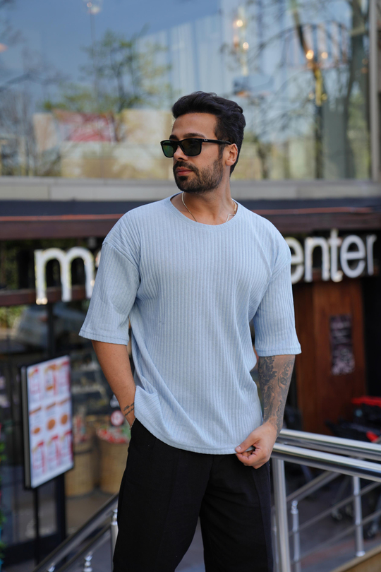 T-SHİRTBebemavi Fitilli Oversize T-Shirt SC