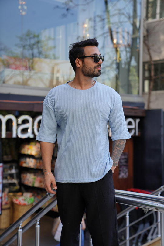 T-SHİRTBebemavi Fitilli Oversize T-Shirt SC