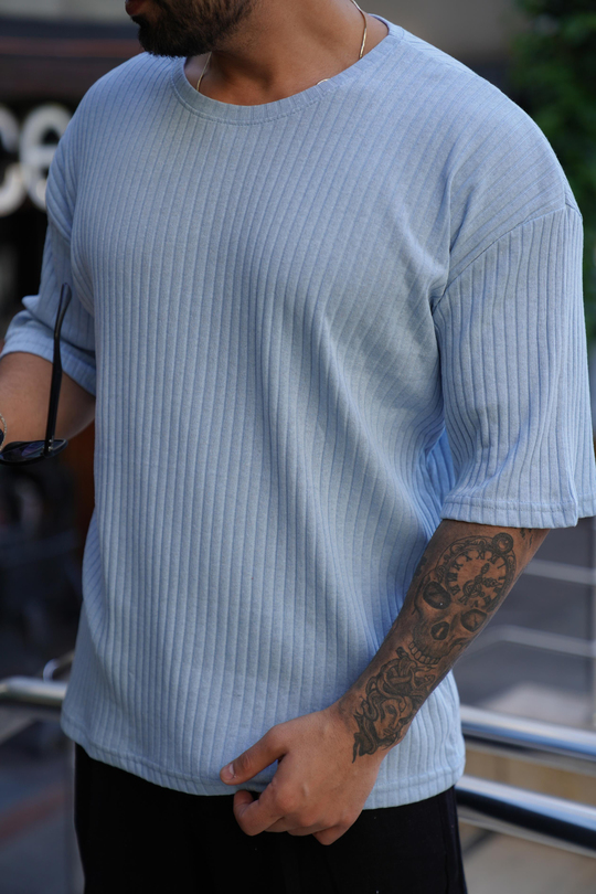 T-SHİRTBebemavi Fitilli Oversize T-Shirt SC