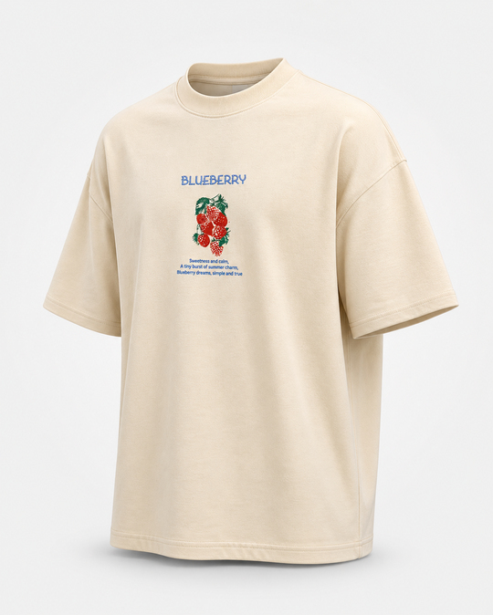 T-SHİRTBej Blueberry Baskılı Pamuk Tişört JJ  Y126