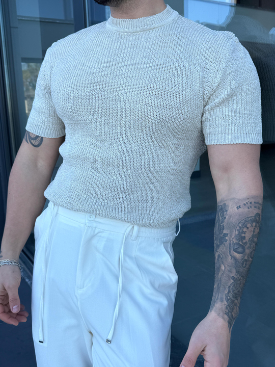 T-SHİRTBej Çelik Pamuk Triko Slim Fit SNZ 7281