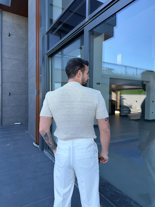 T-SHİRTBej Çelik Pamuk Triko Slim Fit SNZ 7281