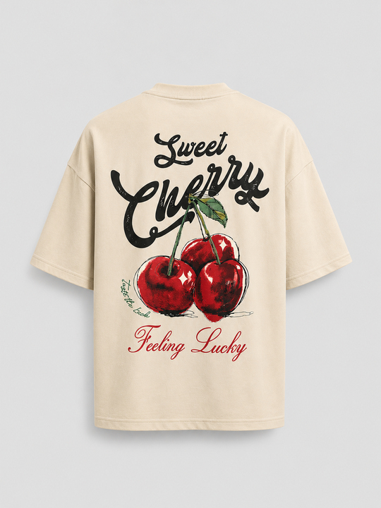 T-SHİRTBej Cherry Fırçalı Kumaş Pamuk Tişört JJ 26Y141