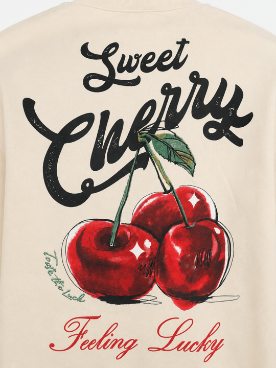 T-SHİRTBej Cherry Fırçalı Kumaş Pamuk Tişört JJ 26Y141