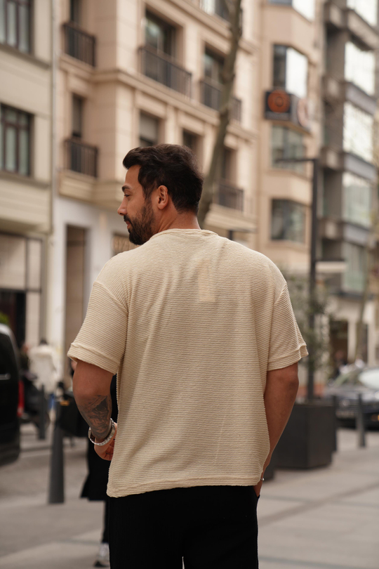 T-SHİRTBej Flote Cep V Yaka T-SHİRT SNZ 3921