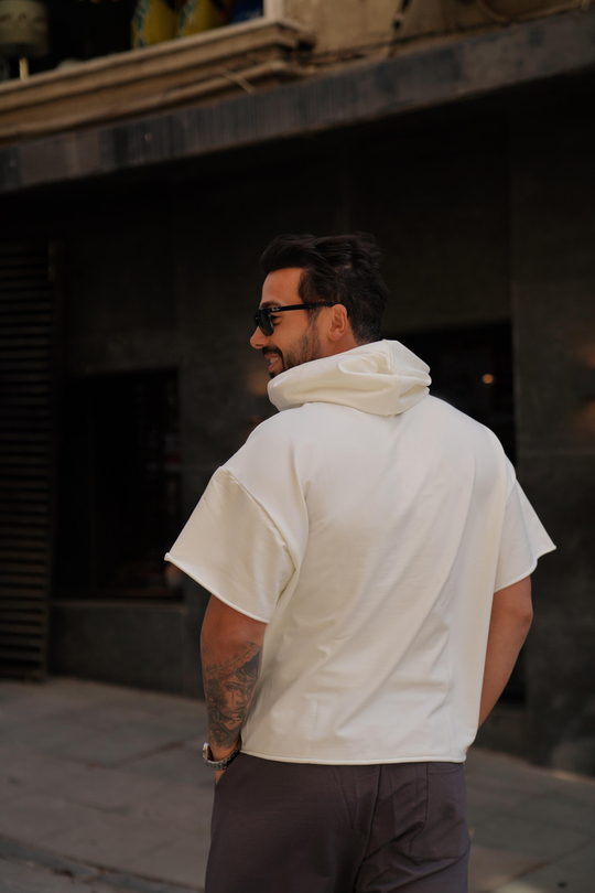 T-SHİRTBej Kapşonlu Kanguru Cep Oversize T-Shirt VMS 30175