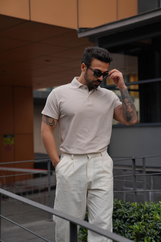 T-SHİRTBej Polo Yaka Düz Lacos TK 1004