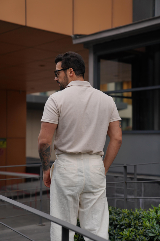 T-SHİRTBej Polo Yaka Düz Lacos TK 1004