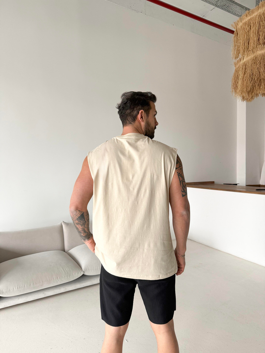T-SHİRTBej Sıfır Kol Compak Oversize Atlet LNS 49010