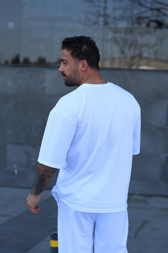 T-SHİRTBeyaz 2 İplik Double Kalıp CEPLİ Oversize T-SHIRT