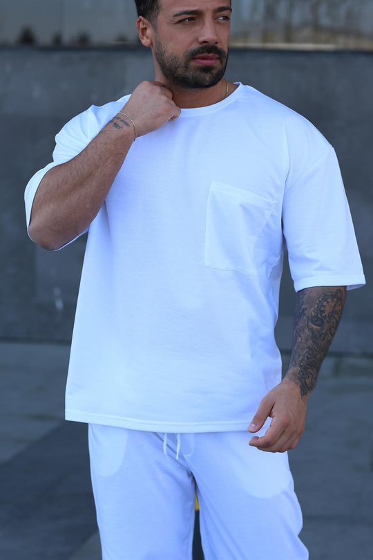 T-SHİRTBeyaz 2 İplik Double Kalıp CEPLİ Oversize T-SHIRT