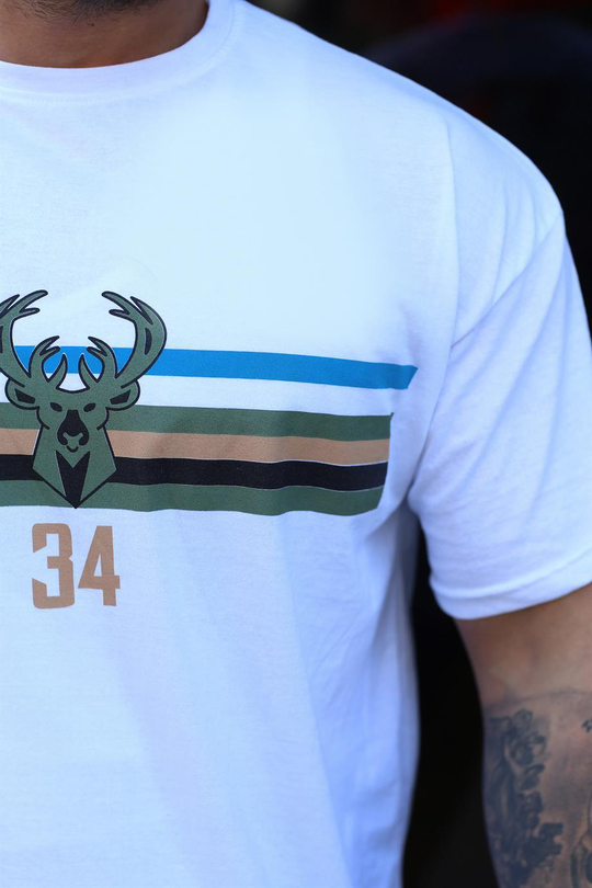 T-SHİRTBeyaz 34 GEYİK Göğüs Sırt Baskılı Oversize T-SHIRT TB