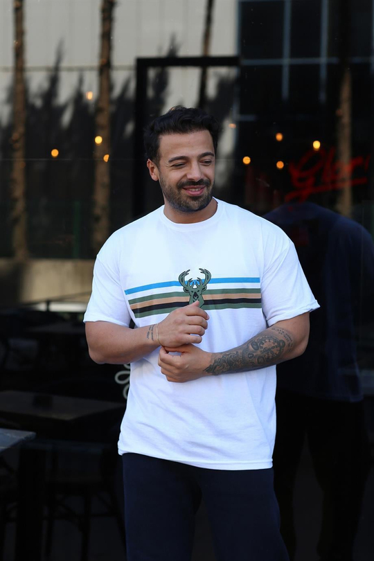 T-SHİRTBeyaz 34 GEYİK Göğüs Sırt Baskılı Oversize T-SHIRT TB