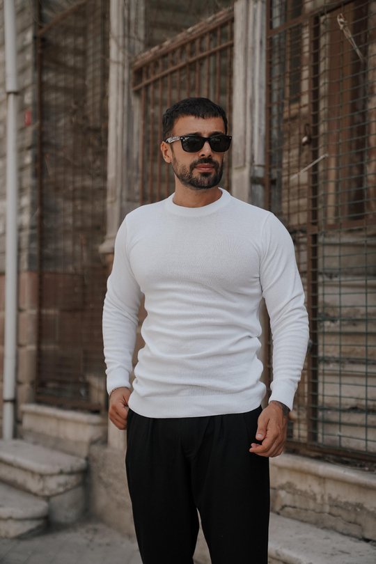 T-SHİRTBEYAZ Bisiklet yaka triko SC